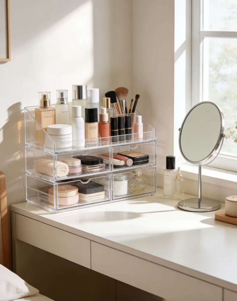亚克力化妆品展示架1 No need for drilling! Say goodbye to messy makeup areas