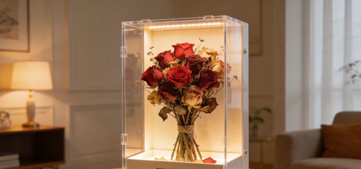 Acrylic flower display box, capturing romantic moments in time