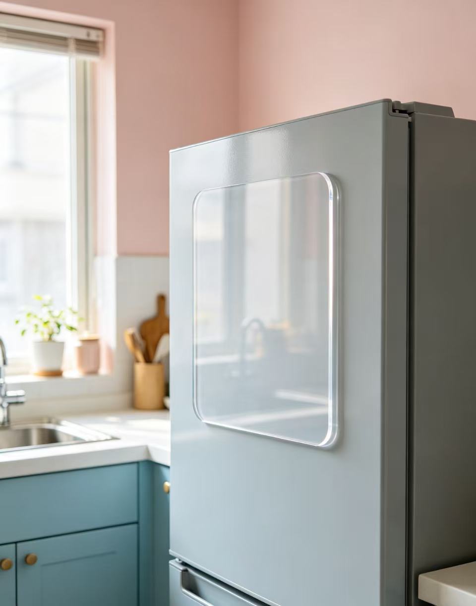 亚克力冰箱留言板1 Transparent message board instantly elevates kitchen ambiance