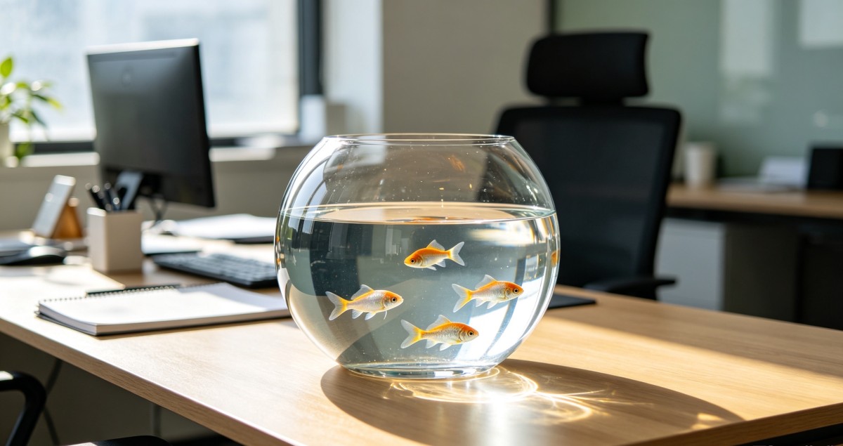 Acrylic round aquarium – an excellent choice for workstations that creates a relaxing and inviting atmosphere