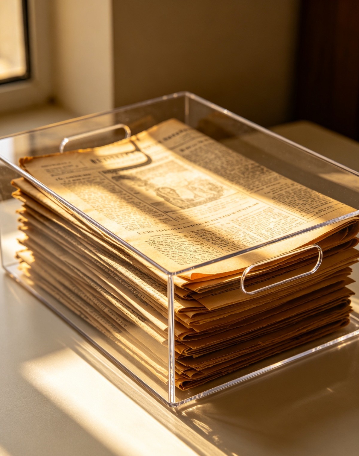 亚克力书籍报纸收纳盒2 Acrylic storage box for preserving old newspapers from the past