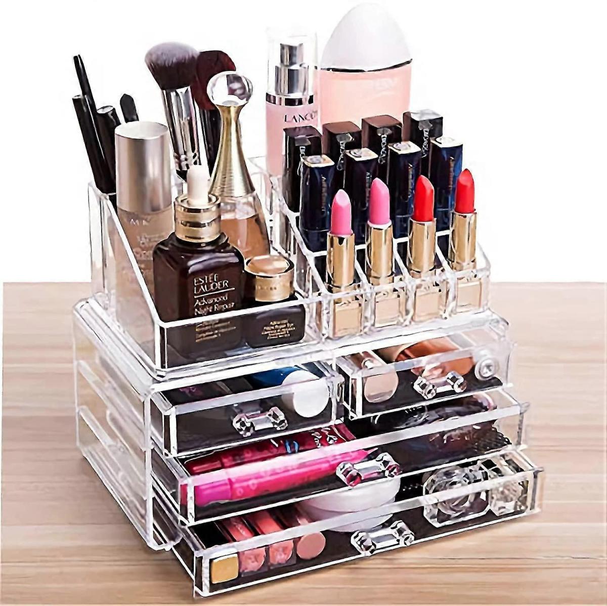 亚克力化妆品展示架1 The beauty display stand remains clear and durable for three years