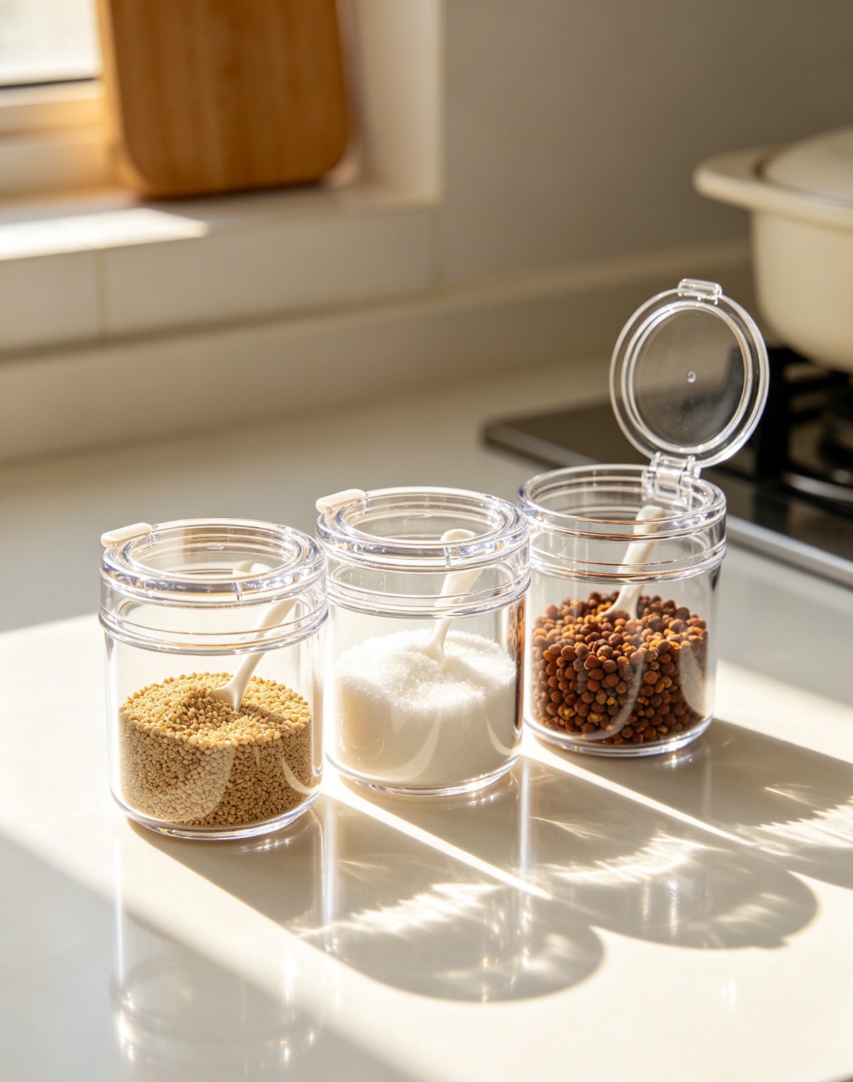 亚克力调料瓶1 Acrylic-sealed seasoning jar for meiyu season – moisture-resistant, prevents clumping