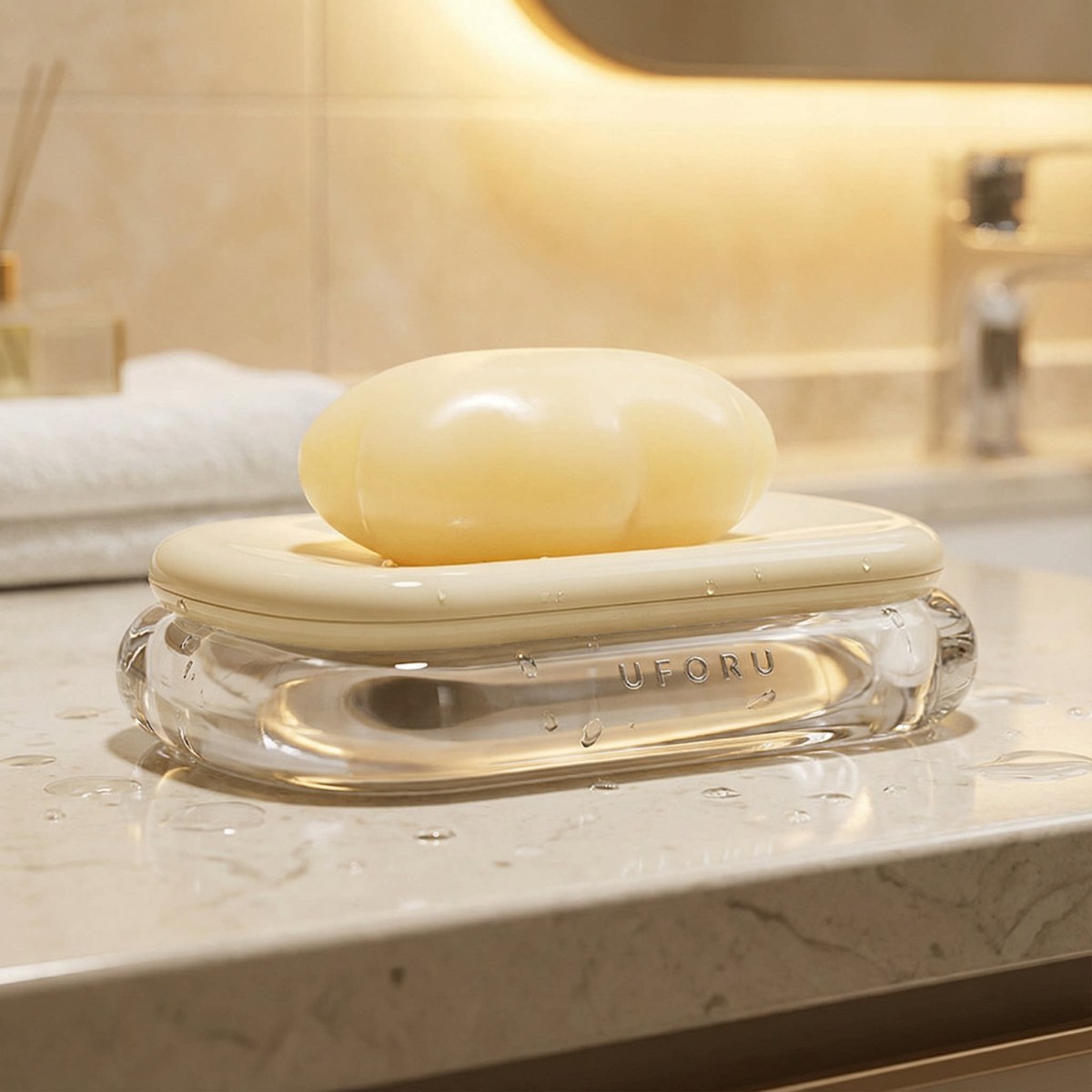 Acrylic soap box – excellent for draining water without soaking soap