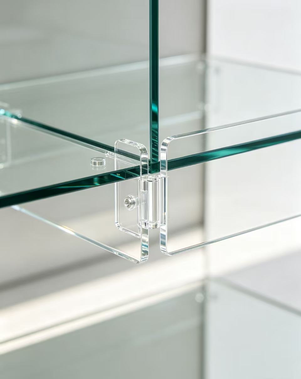 Acrylic hinges, embodying a discreet aesthetic quality