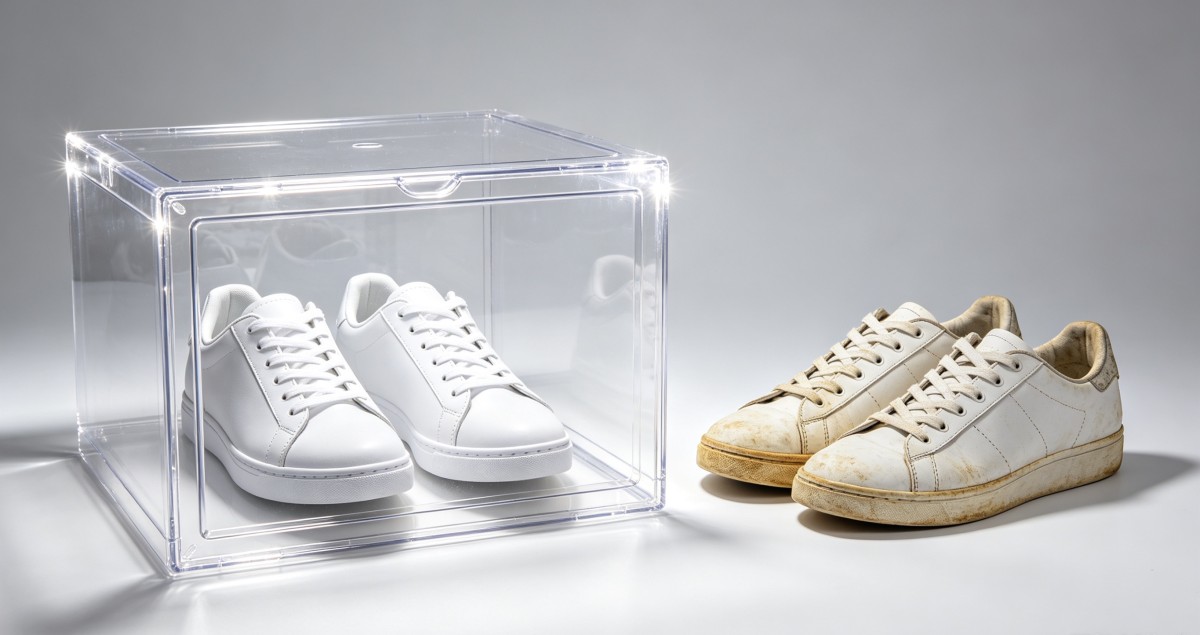 亚克力鞋盒2 The anti-oxidation shoe case preserves the original white color of your white sneakers