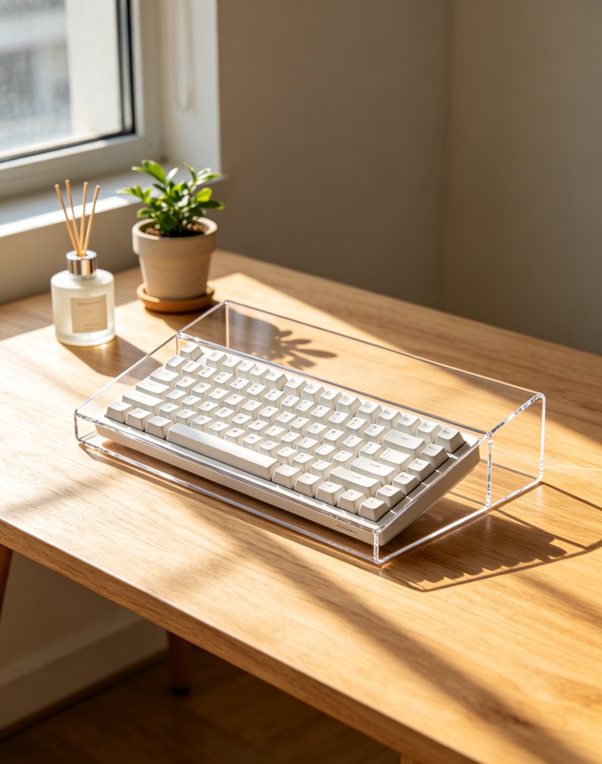 亚克力键盘架2 A premium desktop accessory with a sleek, transparent design that's easy to achieve with just one click