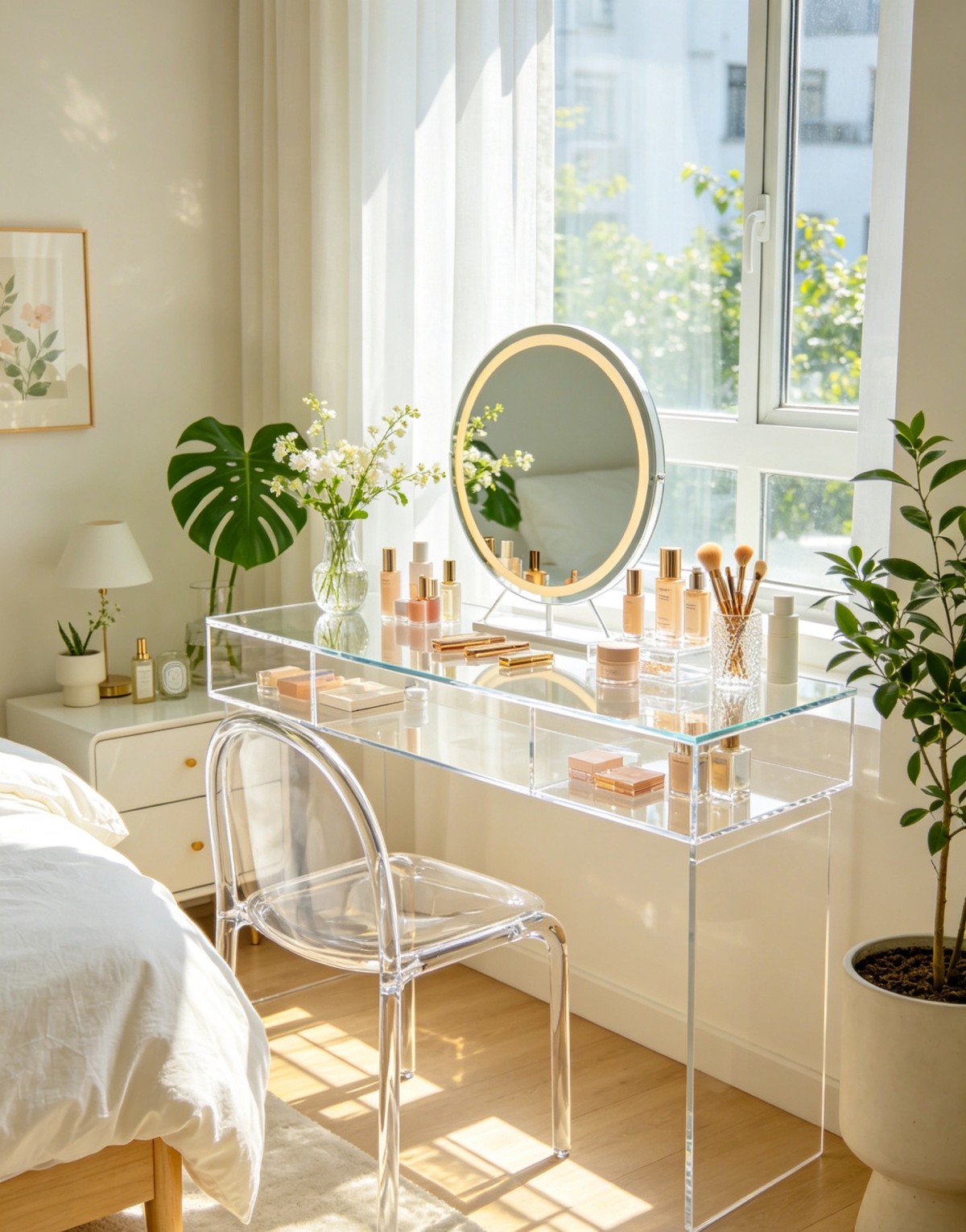 Summer acrylic makeup table: transparent, refreshing, and not stuffy
