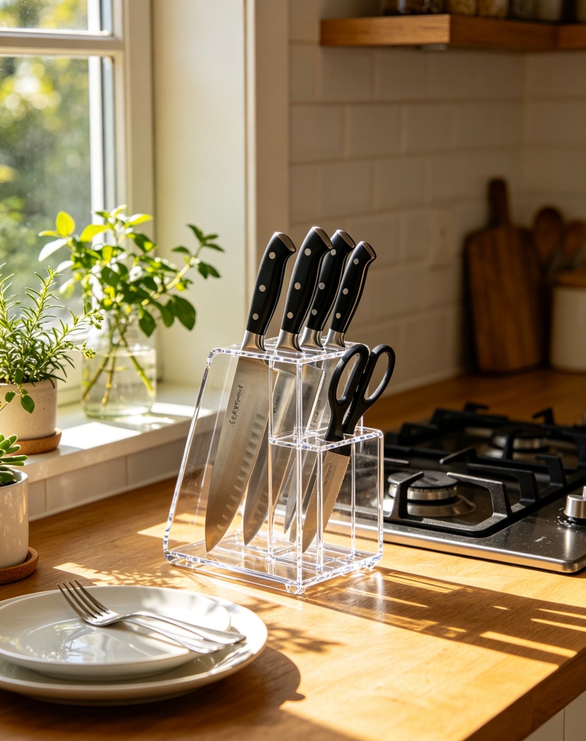 Acrylic knife holder, revitalizing a tidy kitchen space