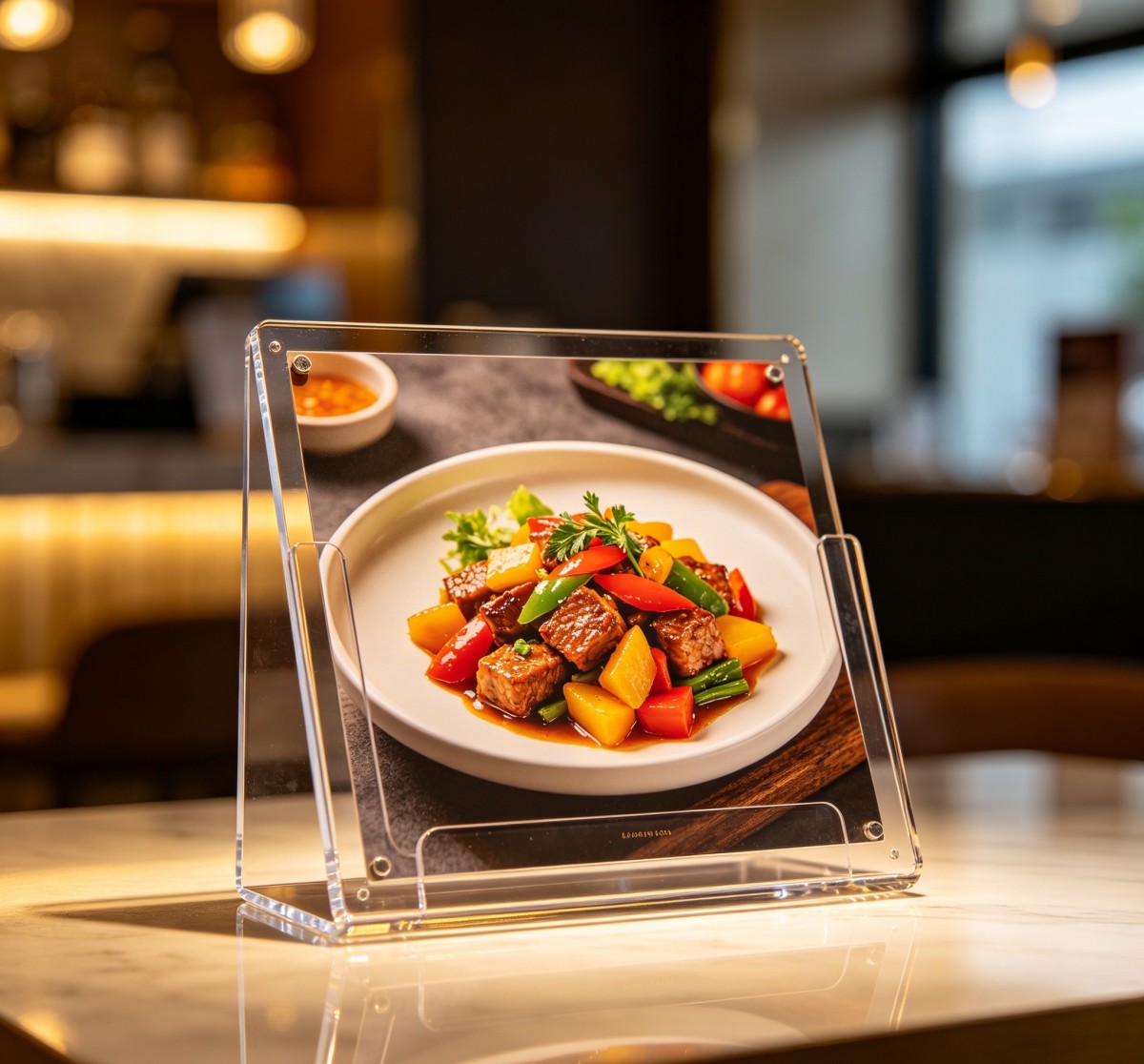 亚克力卡槽定制1 Say goodbye to the old-fashioned menu rack—the acrylic slots are much more practical