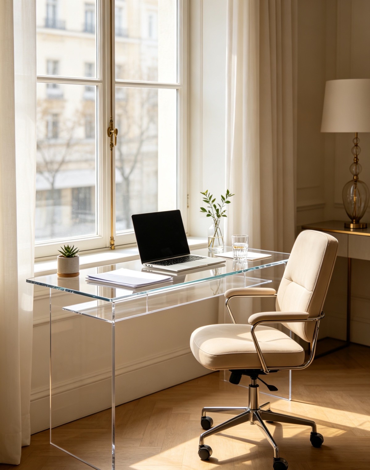 亚克力电脑桌1 The Home Work Corner! The acrylic desk is both efficient and soothing to use