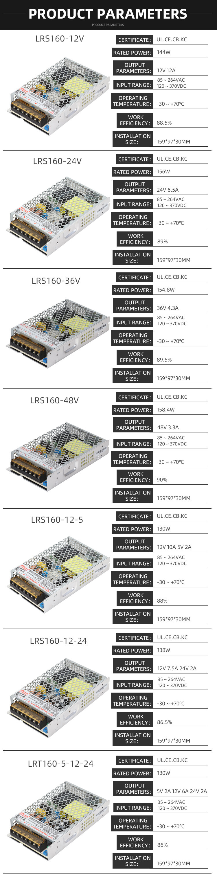 UL certified  160S series power supply