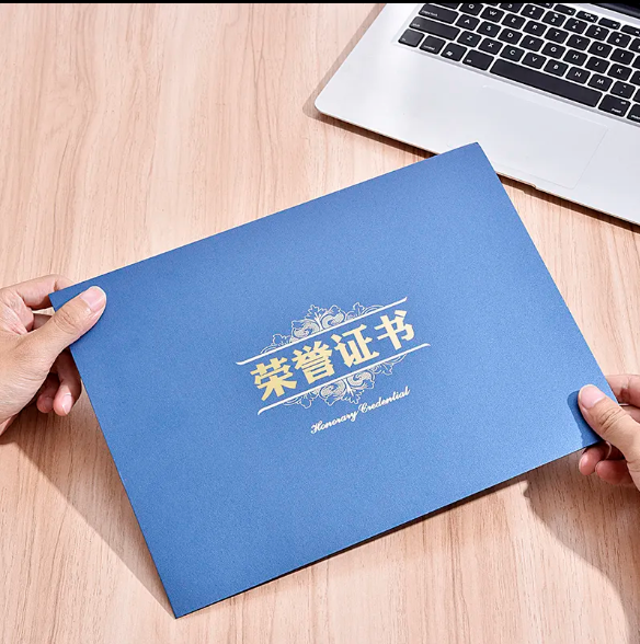 Free design and custom A4 hardcover folder art paper gold plated cover certificate display folder.