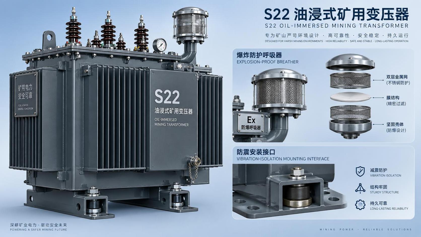 S22 Oil-Immersed Transformer for Mining Industry: Shock-Absorbing Mounting Solutions & Explosion-Proof Breather Design for Underground Drifts
