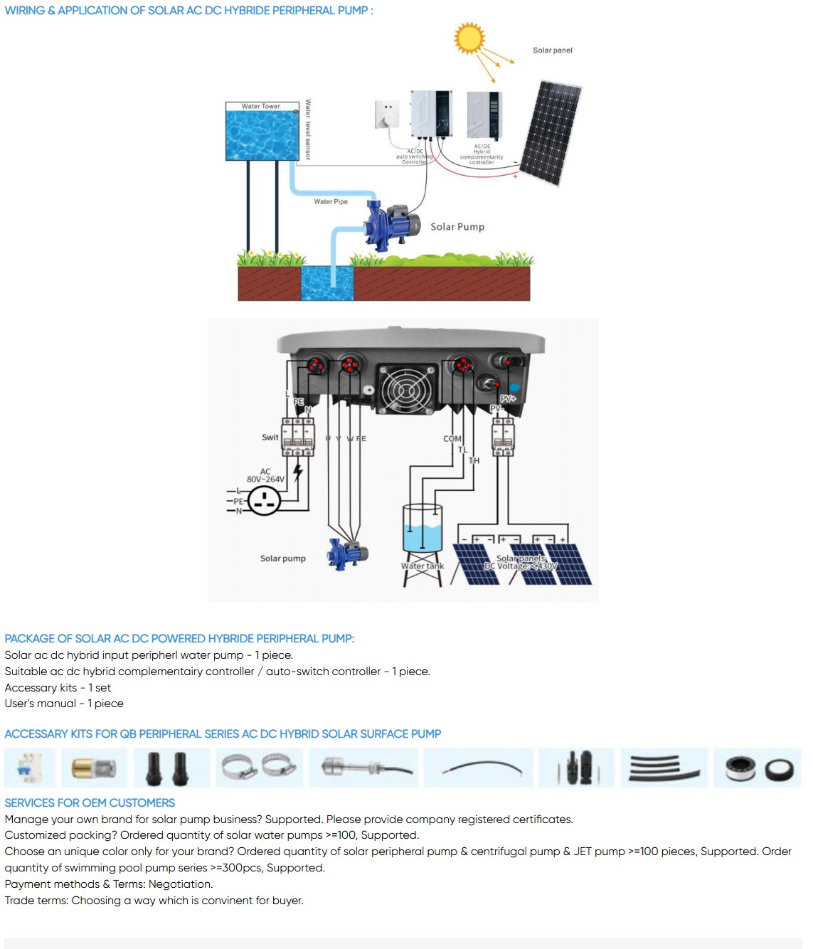 X3 1HP AC DC Hybrid Brushless Peripheral Solar Water Pump for Household
