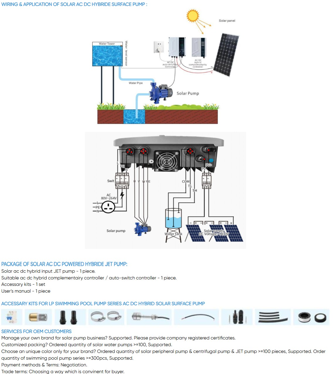 1hp Grid and Sun Powered Solar Surface Pumps for Well Water Pressure