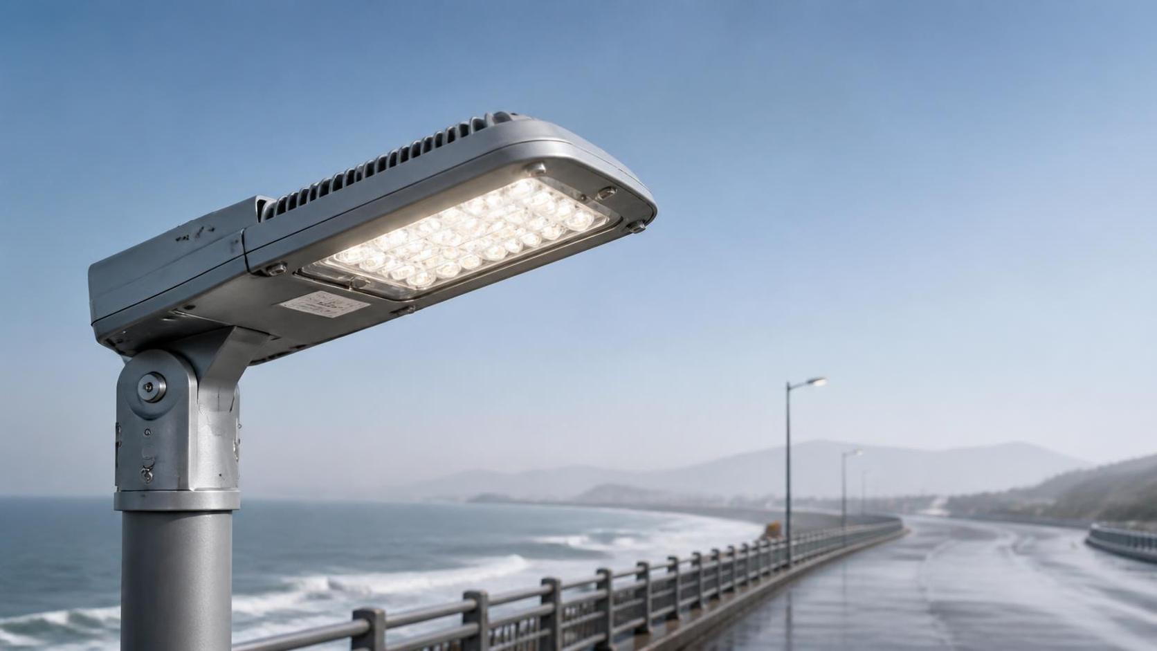 What affects the lifespan of an LED street light in coastal areas