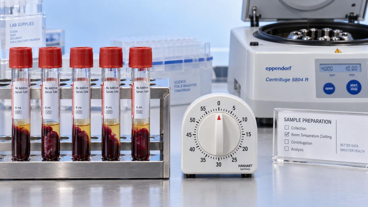 How long should blood clot in a plain tube before centrifugation? كم من الوقت يجب أن يتخثر الدم في أنبوب عادي قبل الطرد المركزي؟