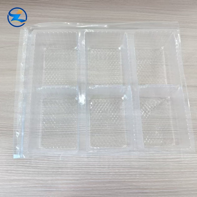 PET Food Container-0006 PET Plastic Transparent Rectangular Food 6 Divided Tray