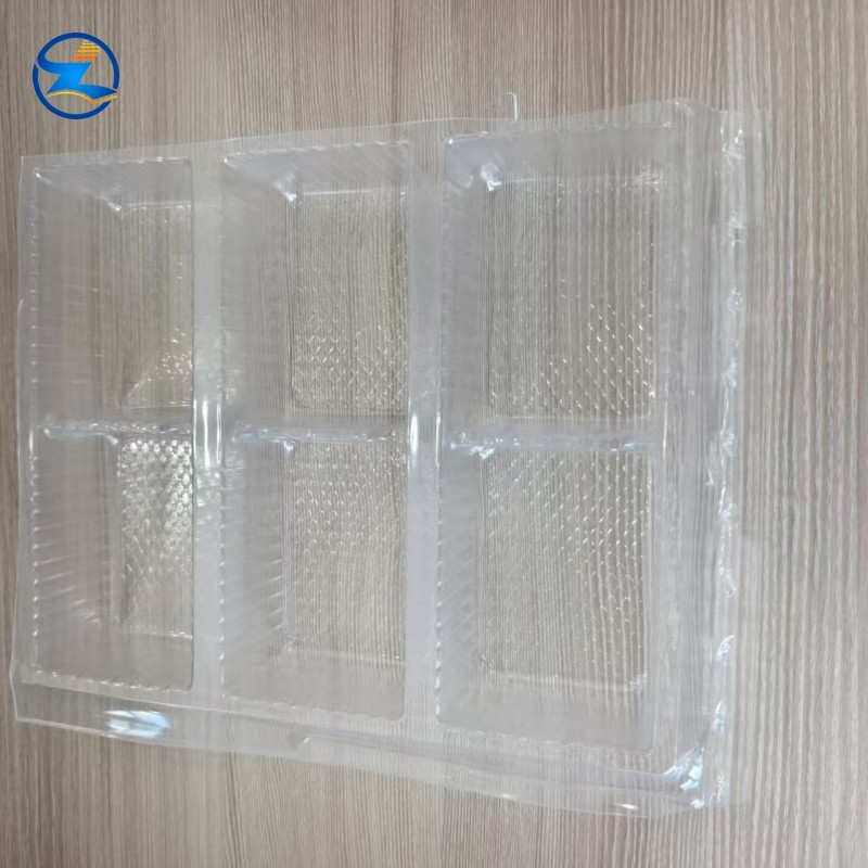 PET Food Container-0007 PET Plastic Transparent Rectangular Food 6 Divided Tray