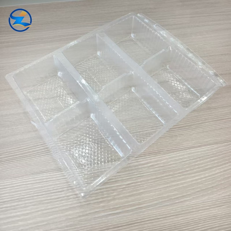 PET Food Container-0008 PET Plastic Transparent Rectangular Food 6 Divided Tray