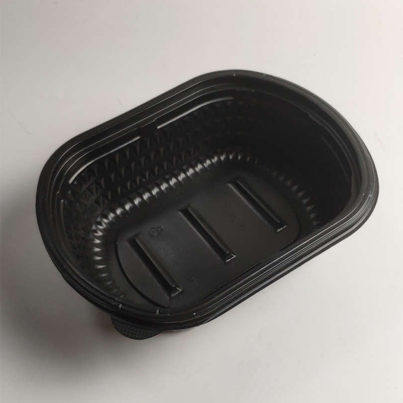 PP container for prepared foods; suitable for refrigeration and microwave use.