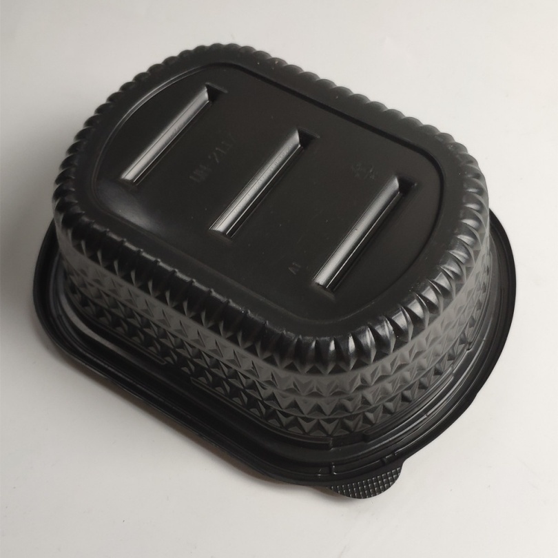 PP container for prepared foods; suitable for refrigeration and microwave use.