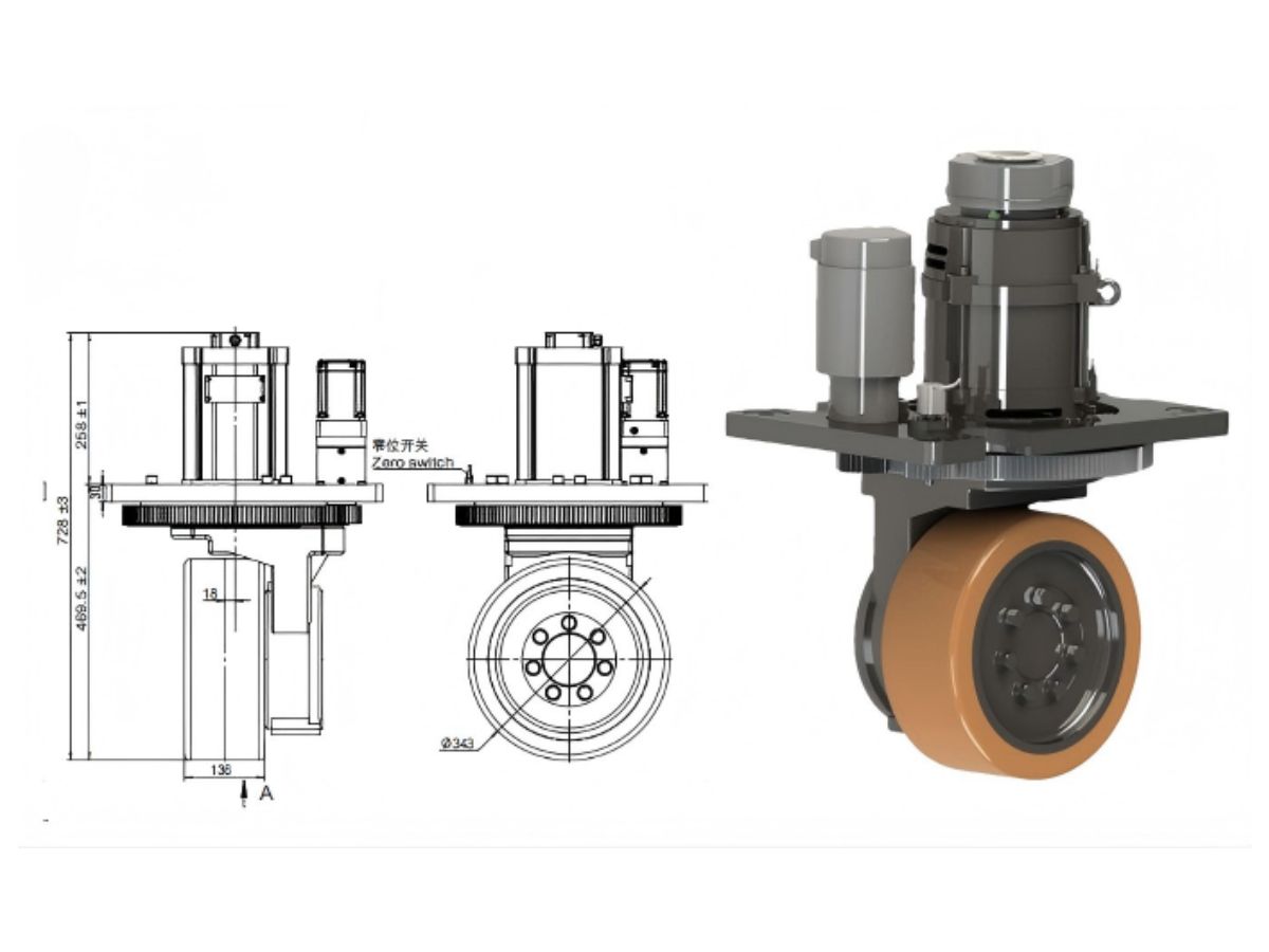 Moteur de roue motrice verticale pour chariots élévateurs AGV et AMR