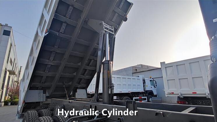 HOWO dump truck hydraulic cylinder close-up HOWO dump truck hydraulic cylinder close-up