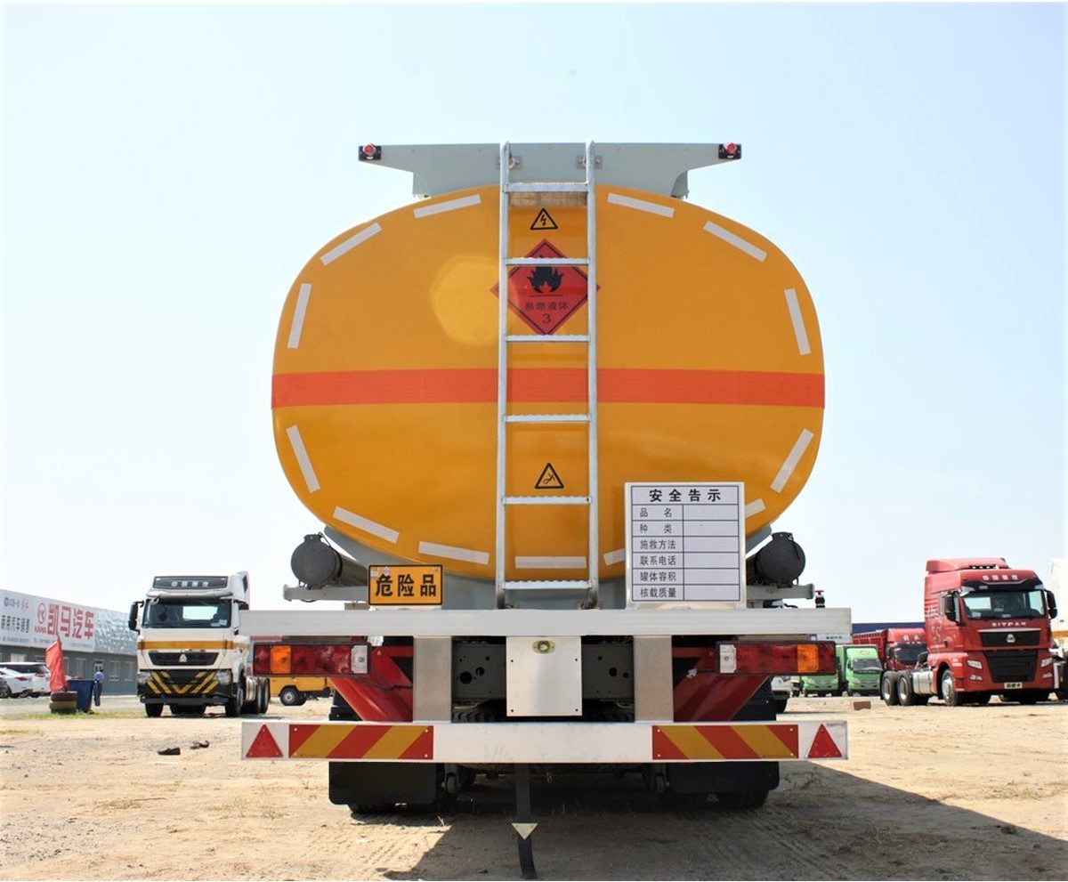 HOWO 340HP 8x4 fuel tanker truck rear view with fuel outlet system and reinforced frame
