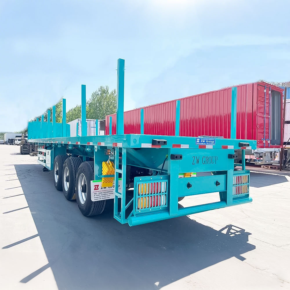 40ft flatbed semi truck trailer rear three quarter view showing rear structure and lighting system