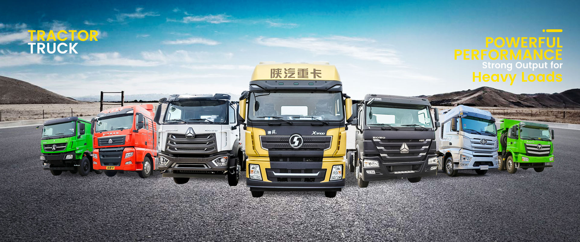 Multi-brand tractor truck fleet by ZW Group: heavy-duty trucks for efficient long-haul transport.