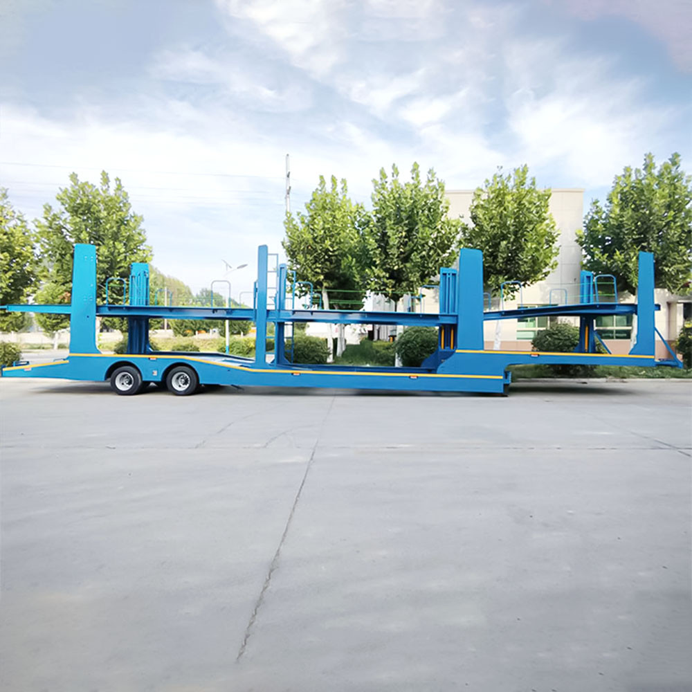 2 axle car carrier semi trailer side view showing vehicle loading structure for cars transport