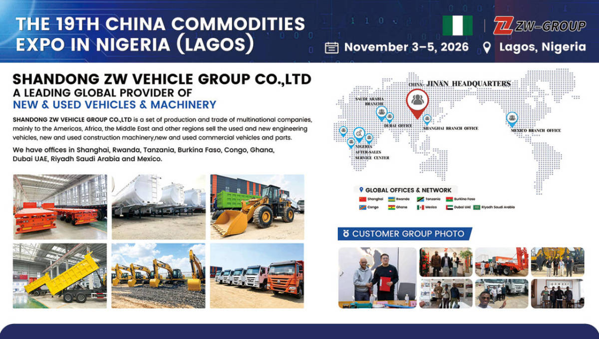 ZW Group heavy-duty trucks and semi-trailers at the 2026 Nigeria exhibition