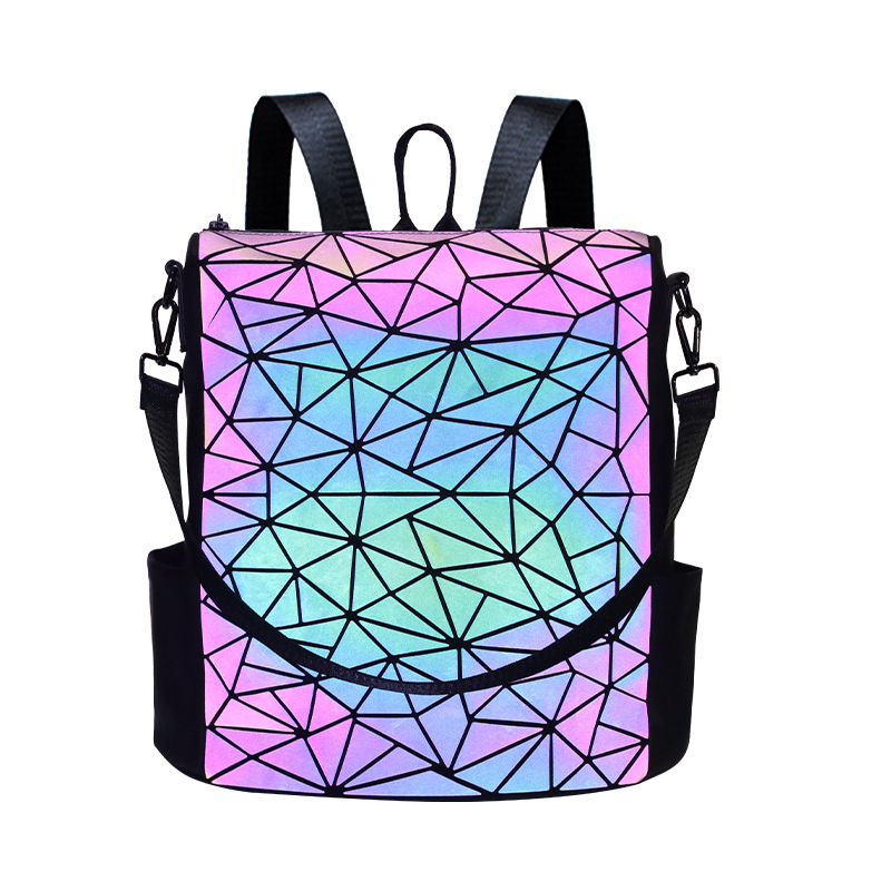 Shoulder bag 2025 new trend backpack men's and women's geometric diamond grid luminous bag Japanese and Korean versatile personalized travel bag