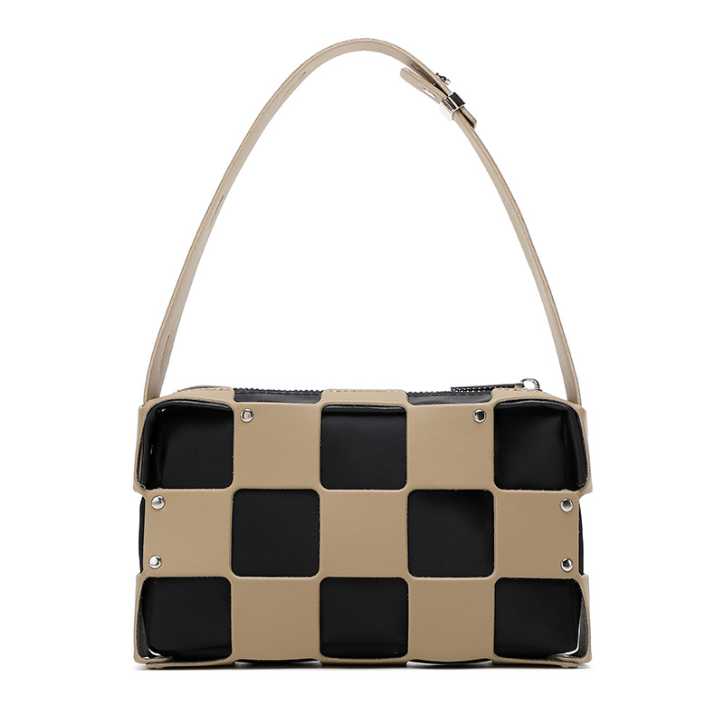 Japan limited new checkerboard small square bag geometric hollow bag small fresh armpit handbag diagonal cross box bag