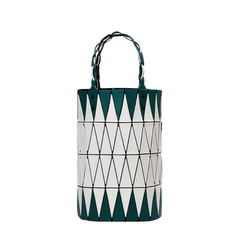 2023 New Vegetable Basket Handbag, Japanese Geometry Diamond Grid Bucket Bag, Fashionable and Simple Color Contrasting Single Shoulder Underarm Bag