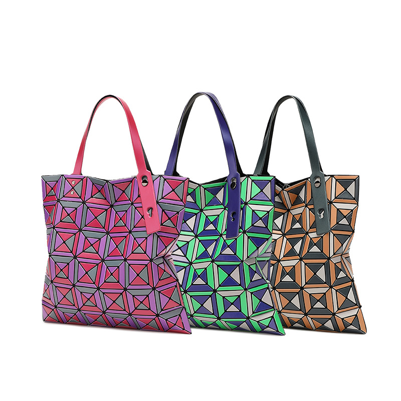 2025 New Colored Tote Bag Japanese Limited Geometry Diamond Grid Bag Color blocked Six Grid Bag Shoulder Bag Female Trend