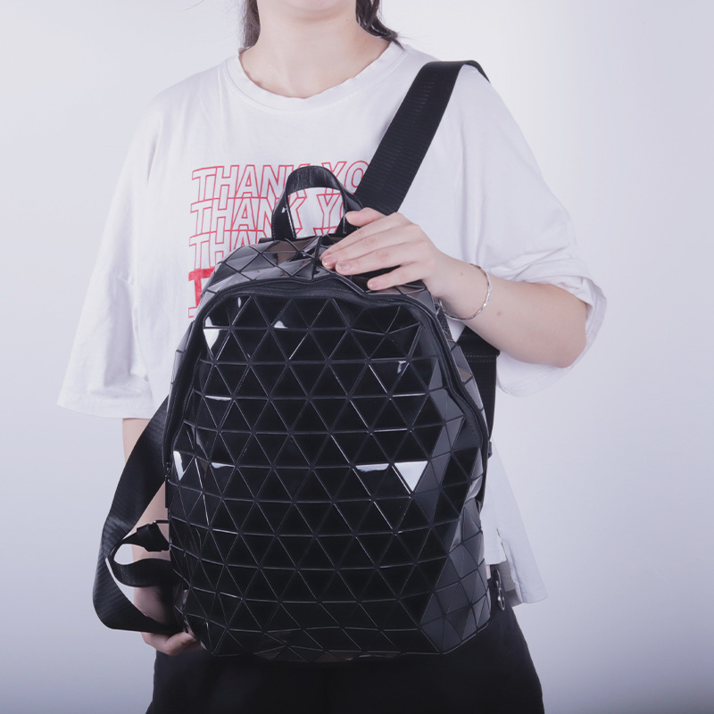 2025 New Japanese Geometry Bag Lifetime Same Style PU Lacquered Leather Backpack for Men and Women Couple's Diamond Grid Backpack
