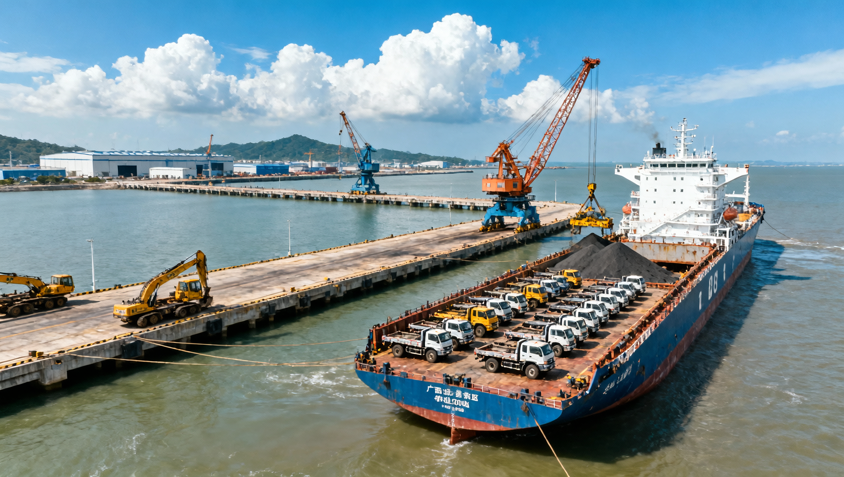 Guangxi Beibu Gulf Port Chisha Operation Area 1-2 Berths Open for Business: 200,000-ton Bulk Cargo Berth Operational, Doubling Export Capacity for Heavy Truck Chassis and Construction Machinery