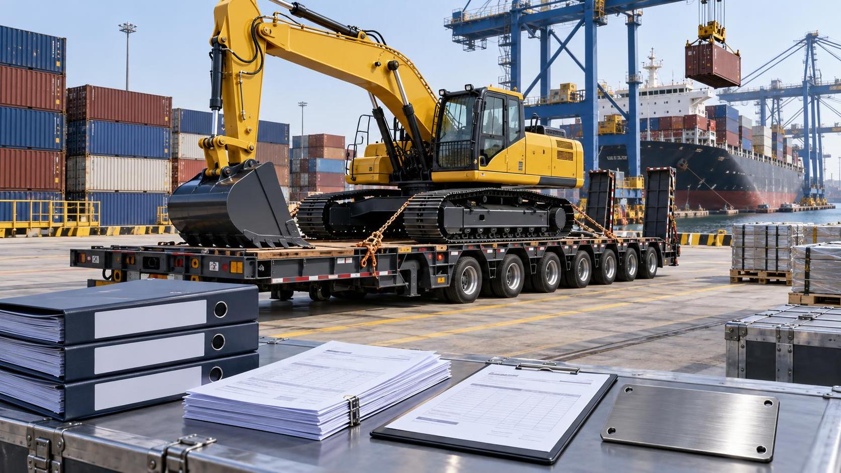 What paperwork is required for heavy equipment export shipments?