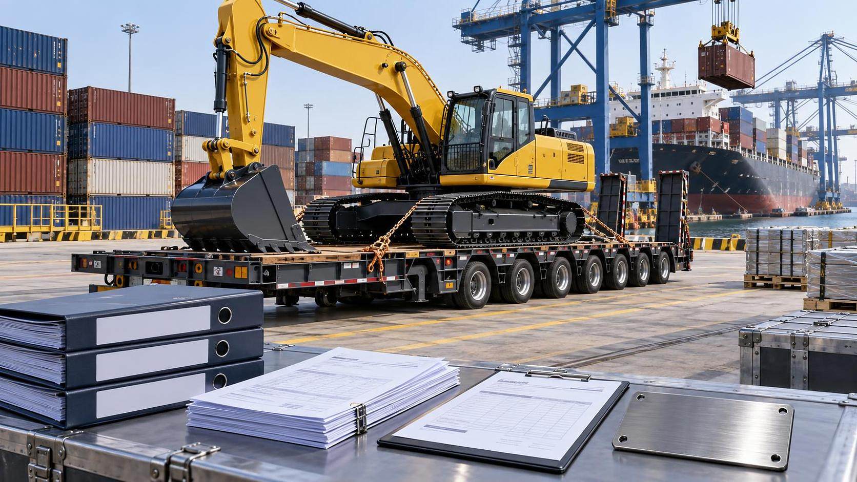 What paperwork is required for heavy equipment export shipments?