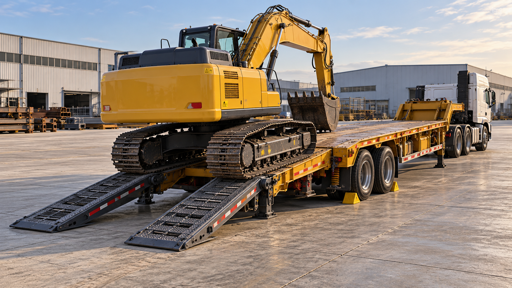 How to load an excavator onto a lowbed trailer without tipping
