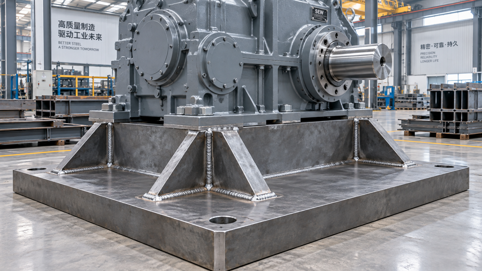 Which steel plate grade is best for heavy equipment base plates under high loads?