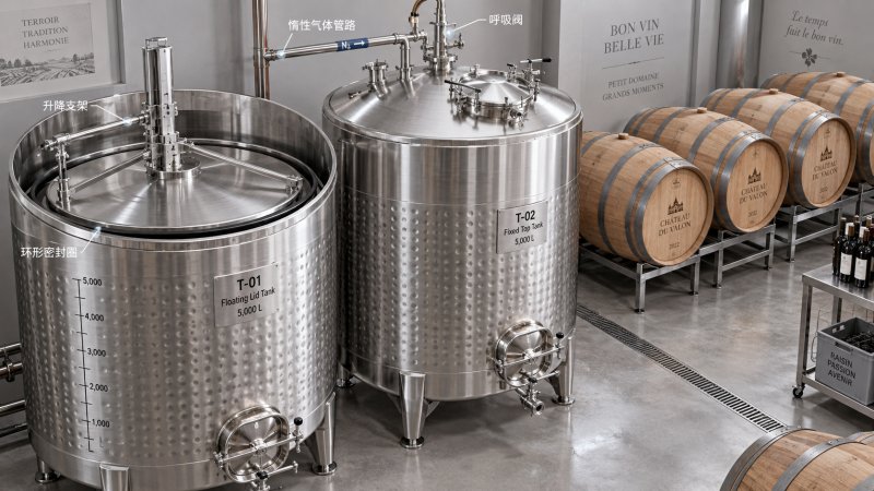 Floating Lid Wine Tanks vs Tangki Anggur Bertutup Apung vs. Tangki Bertutup Tetap untuk Penyimpanan di Kilang Anggur Kecil