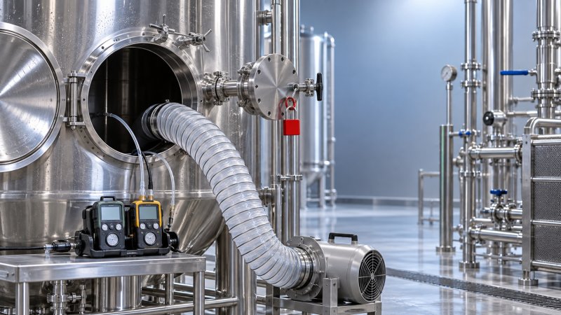 Fermentation Tank Entry: Confined-Space and CO2 Safety Requirements Befahren von Gärtanks: Sicherheitsanforderungen für enge Räume und CO₂