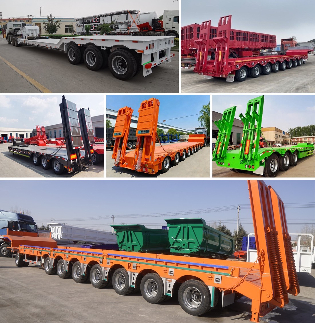 6 Axle 120 Tons Heavy Duty Lowboy Loader Low Bed Semi Trailer with Double Section Hydraulic Ladder