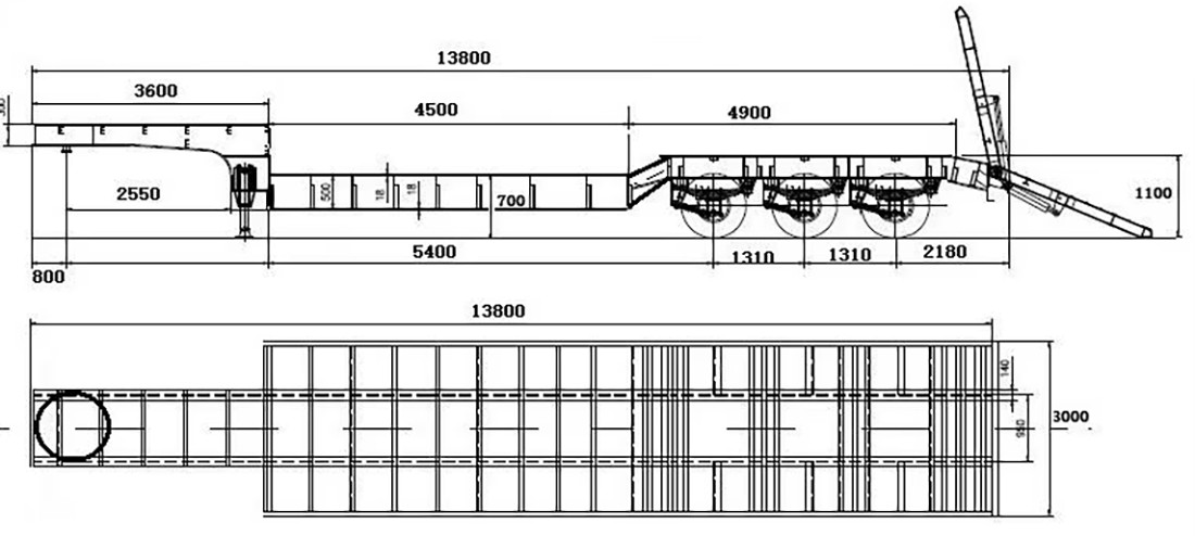 6 Axle 120 Tons Heavy Duty Lowboy Loader Low Bed Semi Trailer with Double Section Hydraulic Ladder