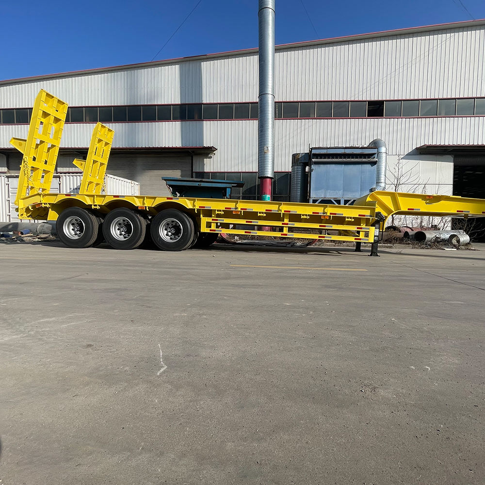 3-Axle Heavy Duty Steel Folding Front Lowboy Semi-Trailer Hydraulic Gooseneck Leaf Spring Suspension >30T+ Payload 3-Axle Heavy Duty Steel Folding Front Lowboy Semi-Trailer Hydraulic Gooseneck Leaf Spring Suspension >30T+ Payload