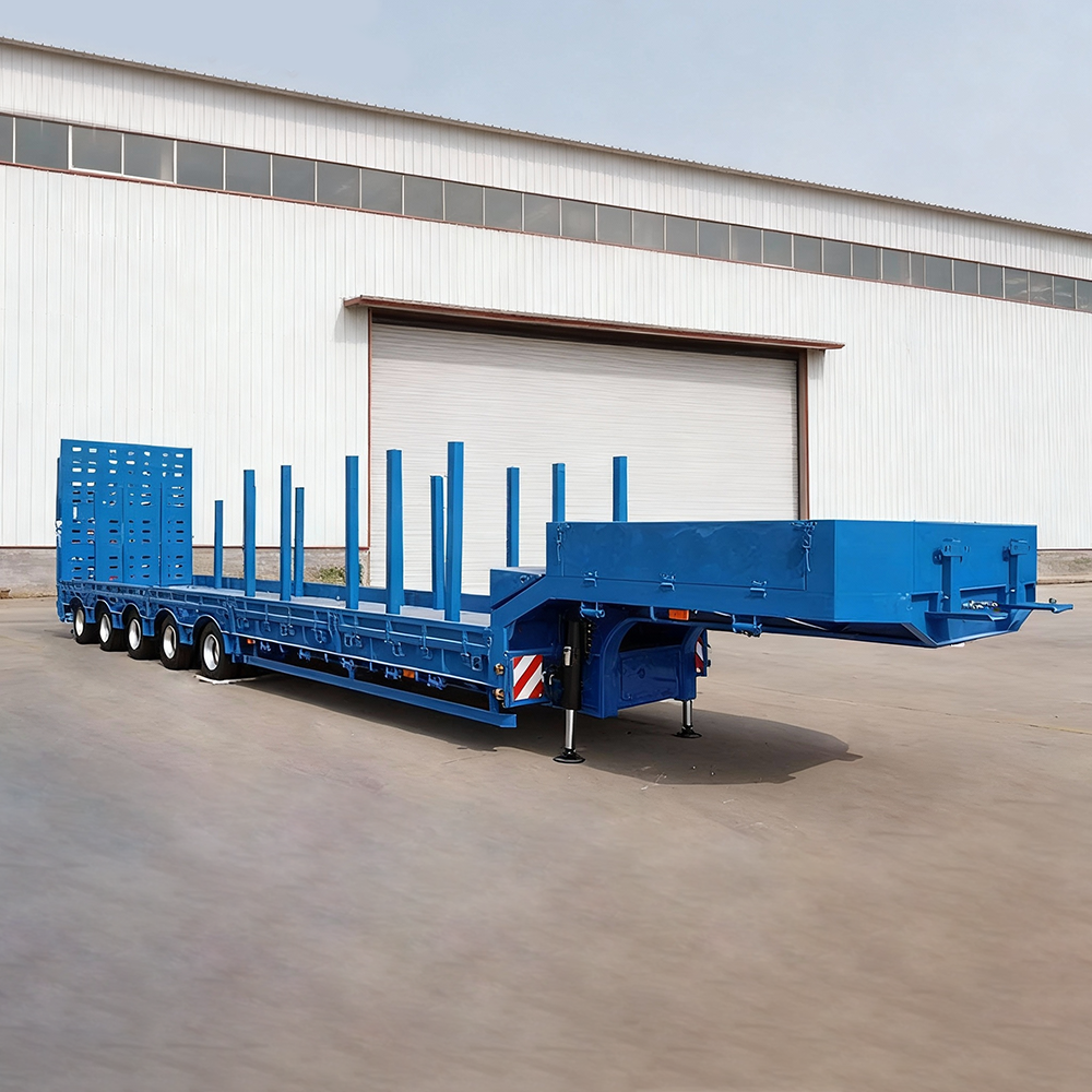 5 Axle 100ton Low Bed LowBoy Trailer Gooseneck with Column Semi Trailer for Bulk Cargo Transport with Hydraulic Ladder 5 Axle 100ton Low Bed LowBoy Trailer Gooseneck with Column Semi Trailer for Bulk Cargo Transport with Hydraulic Ladder